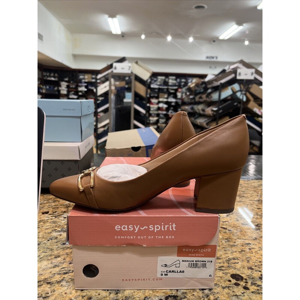 Easy Spirit Carlla Pumps Women's Medium Brown Leather Slip-on Block Size 9W - Picture 2 of 6